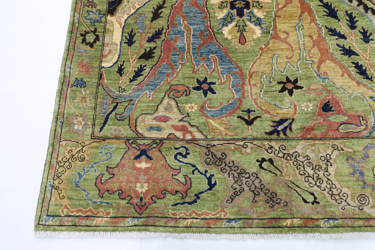 269 x 369 cm | Kawros Green Area Rug Afghan Hand Knotted Veg Dye Wool carpet