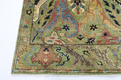 269 x 369 cm | Kawros Green Area Rug Afghan Hand Knotted Veg Dye Wool carpet