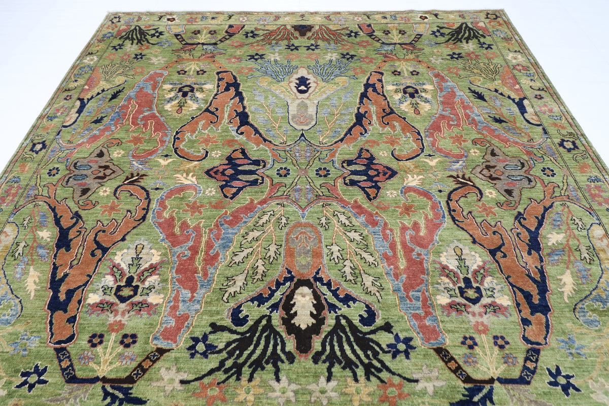 269 x 369 cm | Kawros Green Area Rug Afghan Hand Knotted Veg Dye Wool carpet