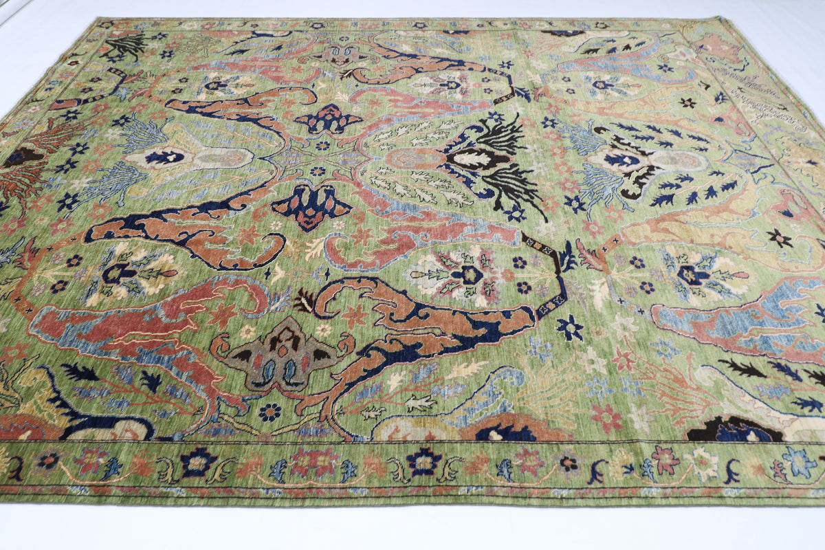 269 x 369 cm | Kawros Green Area Rug Afghan Hand Knotted Veg Dye Wool carpet