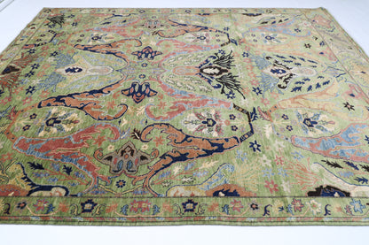 269 x 369 cm | Kawros Green Area Rug Afghan Hand Knotted Veg Dye Wool carpet
