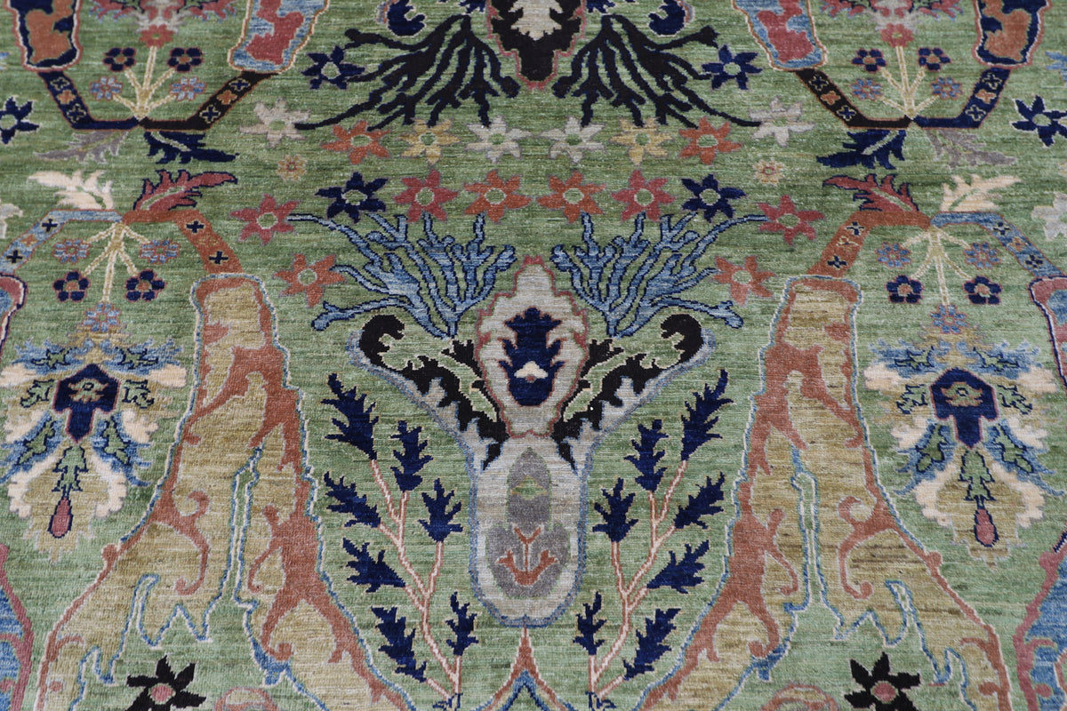 269 x 369 cm | Kawros Green Area Rug Afghan Hand Knotted Veg Dye Wool carpet
