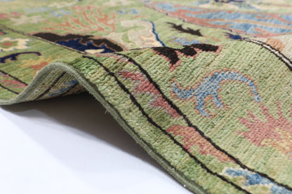 269 x 369 cm | Kawros Green Area Rug Afghan Hand Knotted Veg Dye Wool carpet