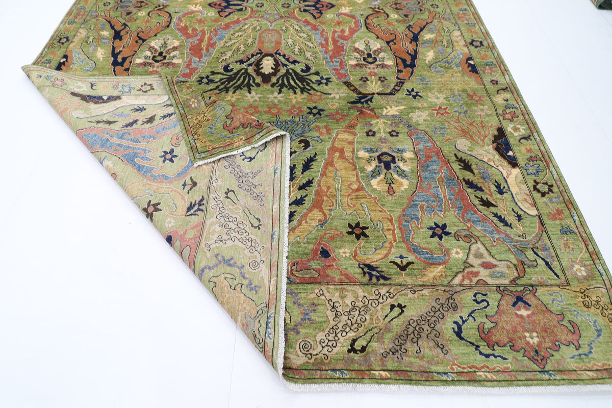 269 x 369 cm | Kawros Green Area Rug Afghan Hand Knotted Veg Dye Wool carpet