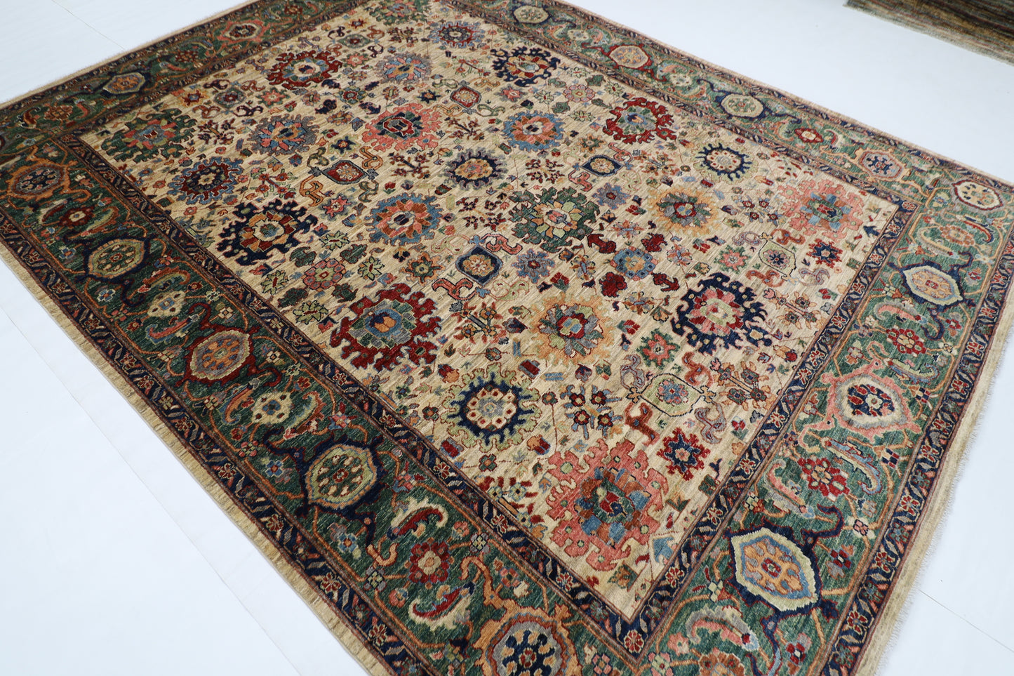 244 x 318 cm | Oriental Bidjar Beige Green Area Rug Afghan Hand Knotted Veg Dye Wool carpet
