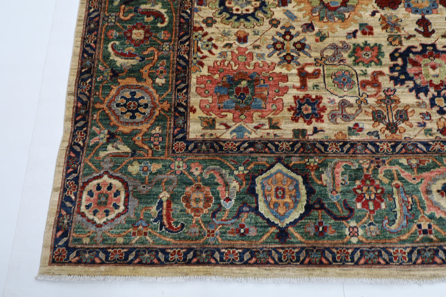 244 x 318 cm | Oriental Bidjar Beige Green Area Rug Afghan Hand Knotted Veg Dye Wool carpet