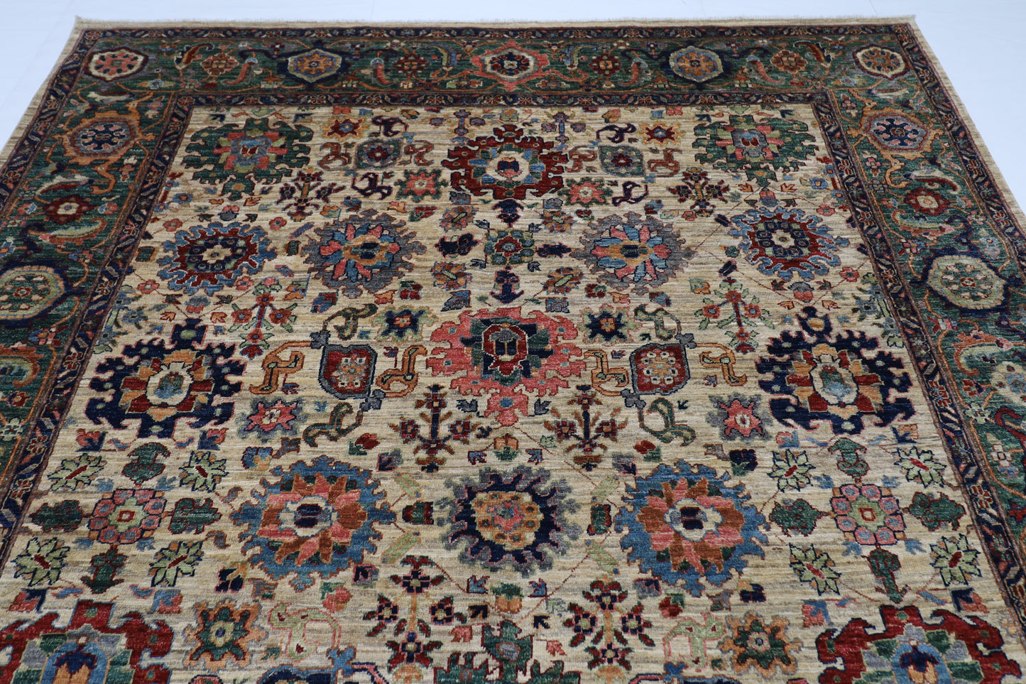 244 x 318 cm | Oriental Bidjar Beige Green Area Rug Afghan Hand Knotted Veg Dye Wool carpet
