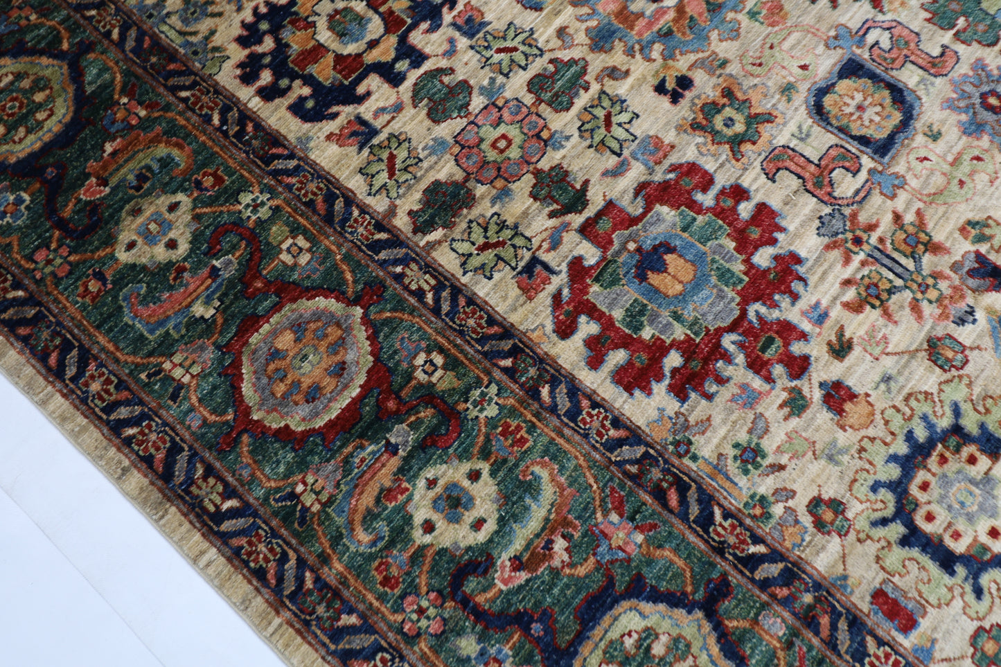 244 x 318 cm | Oriental Bidjar Beige Green Area Rug Afghan Hand Knotted Veg Dye Wool carpet