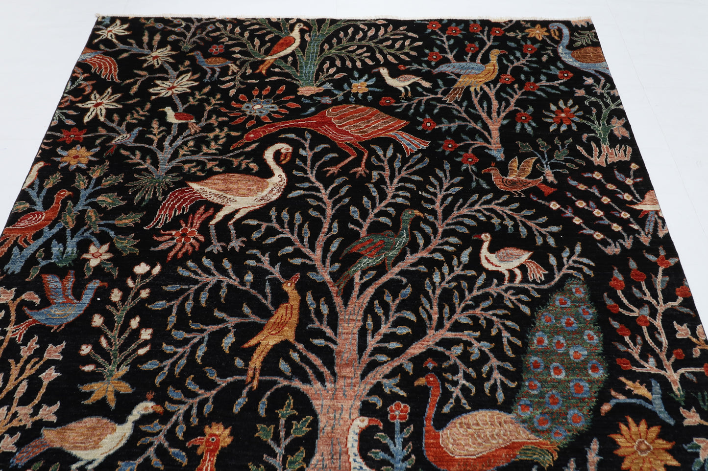 176 x 248 cm | Birds Black Area Rug Afghan Hand Knotted veg Dye Wool carpet