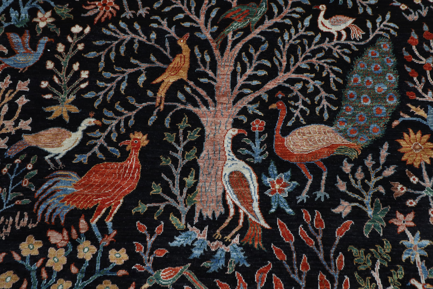 176 x 248 cm | Birds Black Area Rug Afghan Hand Knotted veg Dye Wool carpet