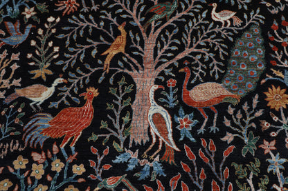 176 x 248 cm | Birds Black Area Rug Afghan Hand Knotted veg Dye Wool carpet