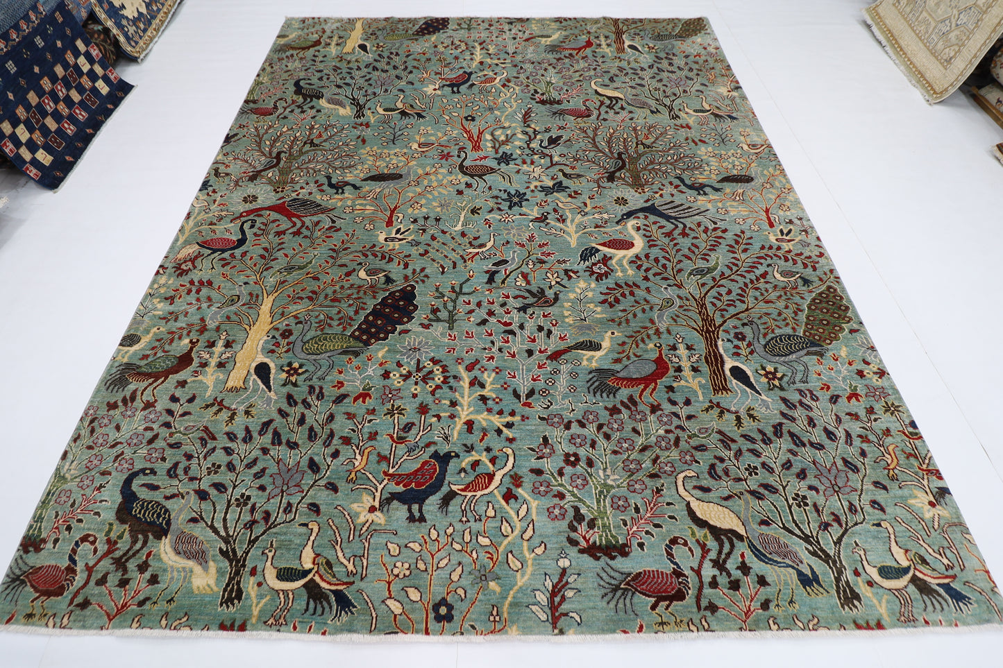 247 x 306 cm | Oriental Birds Belushi Gray Area Rug Afghan Hand Knotted Veg Dye Wool carpet