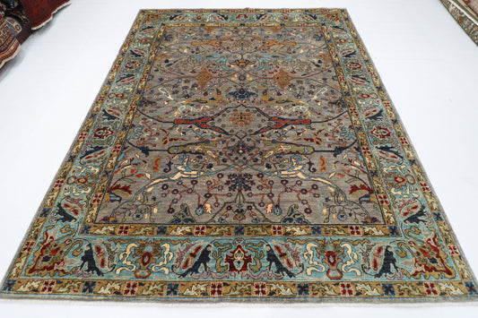 245 x 298 cm | Grey Area Rug Afghan Hand Knotted Veg Dye Wool carpet