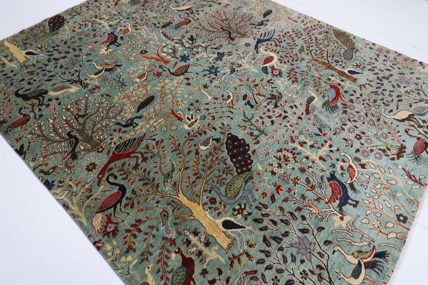247 x 306 cm | Oriental Birds Belushi Gray Area Rug Afghan Hand Knotted Veg Dye Wool carpet