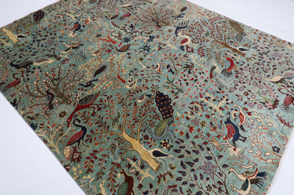 247 x 306 cm | Oriental Birds Belushi Gray Area Rug Afghan Hand Knotted Veg Dye Wool carpet