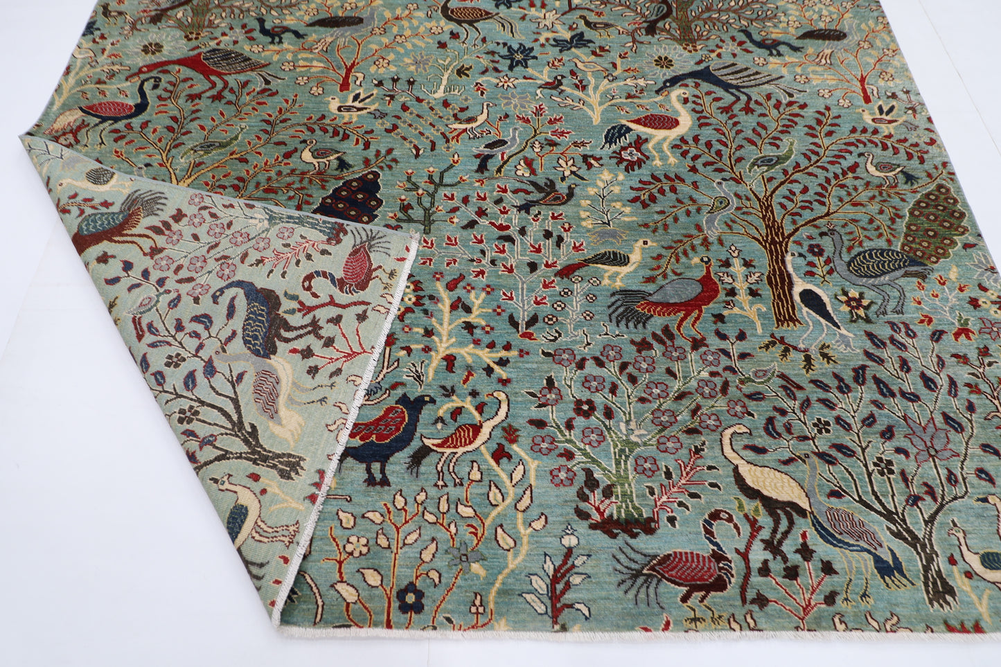 247 x 306 cm | Oriental Birds Belushi Gray Area Rug Afghan Hand Knotted Veg Dye Wool carpet