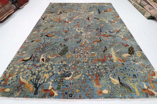 269 x 372 cm | Birds Blue Area Rug Afghan Hand Knotted Veg Dye Wool carpet