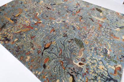 269 x 372 cm | Birds Blue Area Rug Afghan Hand Knotted Veg Dye Wool carpet