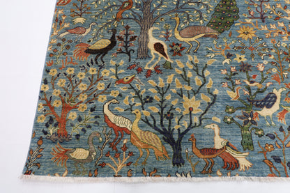 269 x 372 cm | Birds Blue Area Rug Afghan Hand Knotted Veg Dye Wool carpet