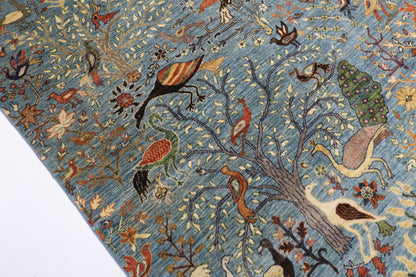 269 x 372 cm | Birds Blue Area Rug Afghan Hand Knotted Veg Dye Wool carpet