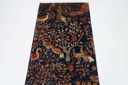 80 x 280 cm | Birds Navy Afghan Tribal Hand Knotted Natural Veg Dye Wool Runner