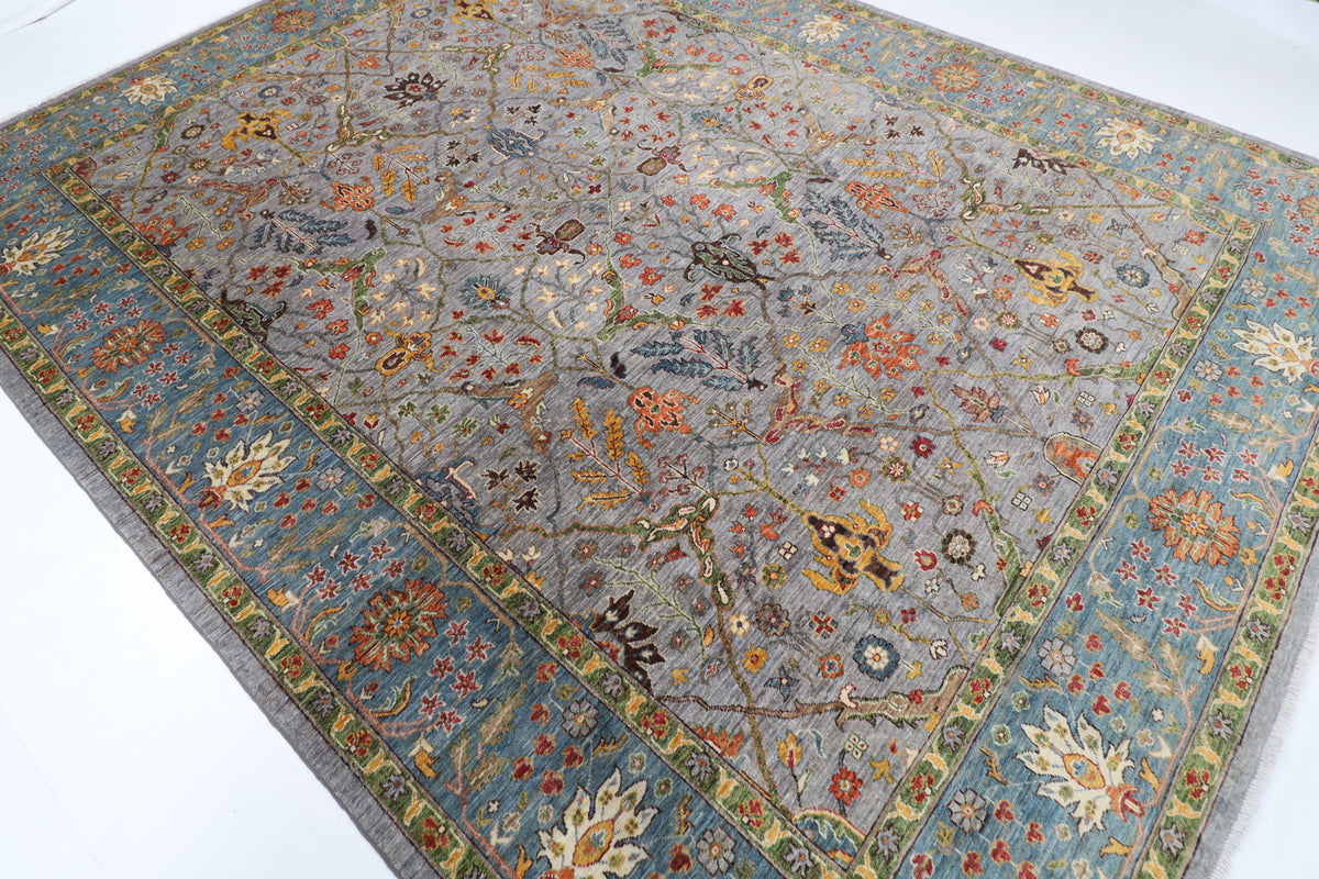 275 x 359 cm | Grey Area Rug Afghan Hand Knotted Veg Dye Wool carpet