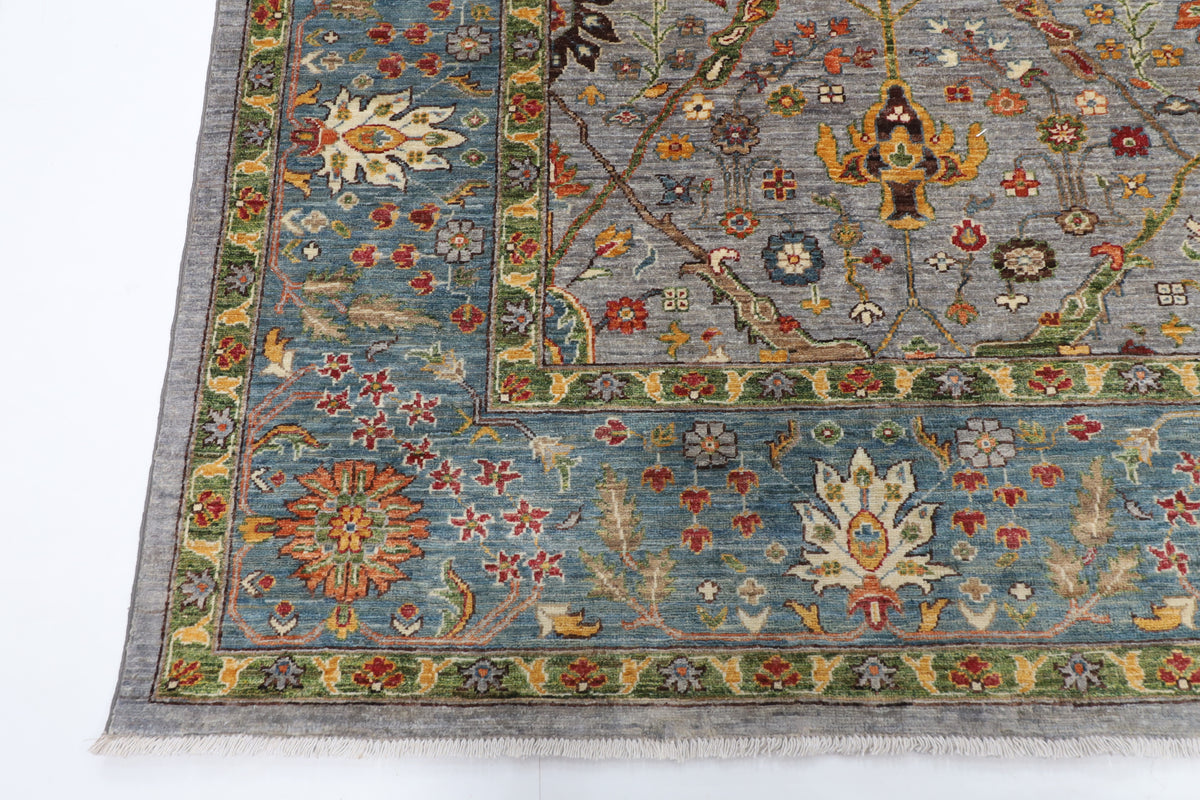 275 x 359 cm | Grey Area Rug Afghan Hand Knotted Veg Dye Wool carpet