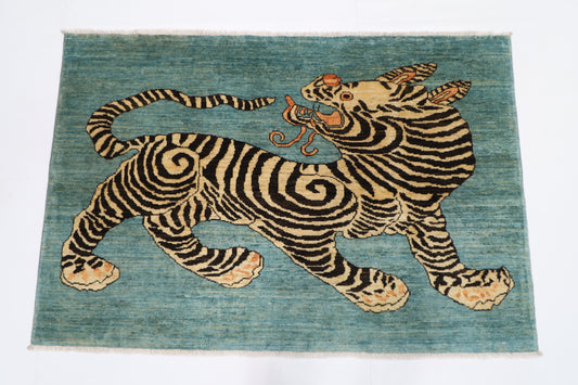 149 x 101 cm | Tibetan Tiger Afghan Hand Knotted Carpet