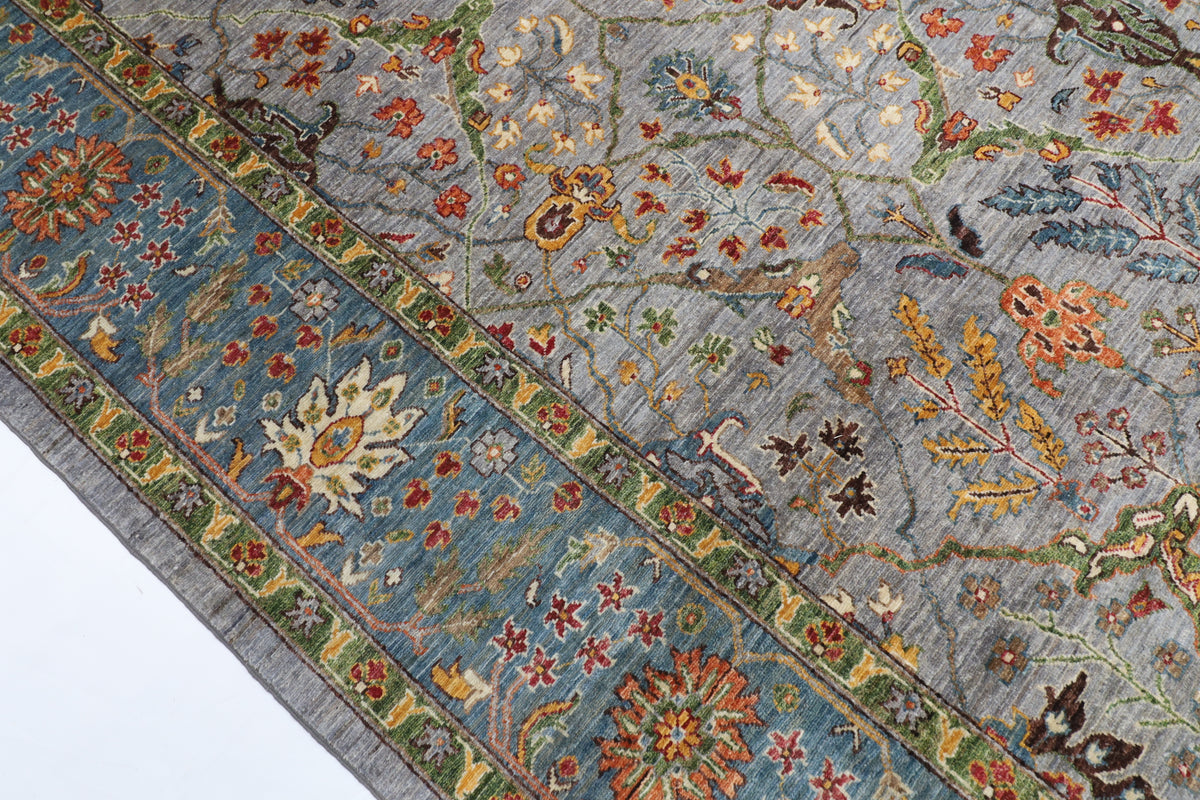 275 x 359 cm | Grey Area Rug Afghan Hand Knotted Veg Dye Wool carpet