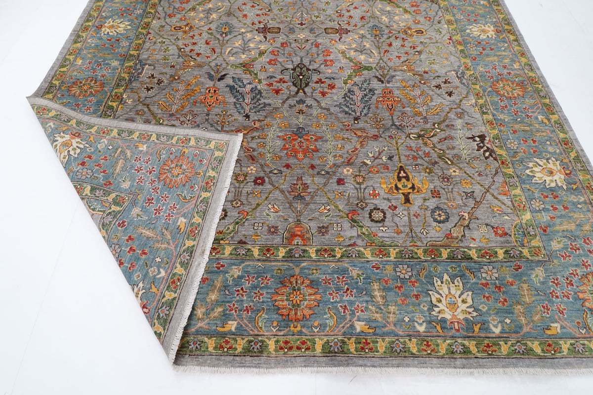 275 x 359 cm | Grey Area Rug Afghan Hand Knotted Veg Dye Wool carpet