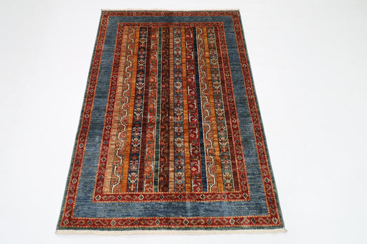 108 x 157 cm | Shawl Afghan Tribal Hand Knotted Natural Veg Dye Wool Carpet