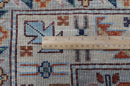 277 x 363 cm | Oriental Geometric Gold Area Rug Afghan Hand Knotted Veg Dye Wool carpet