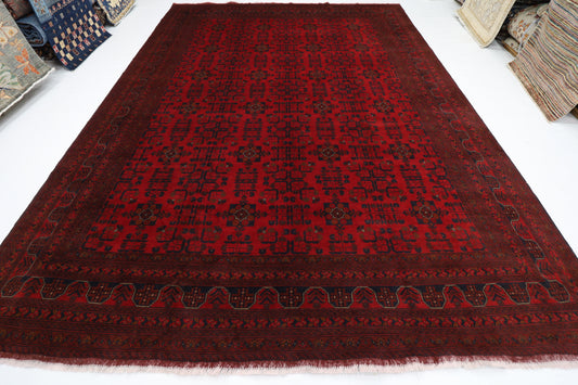 297 x 406 cm | Oriental Geometric Red Area Rug Afghan Hand Knotted Wool carpet