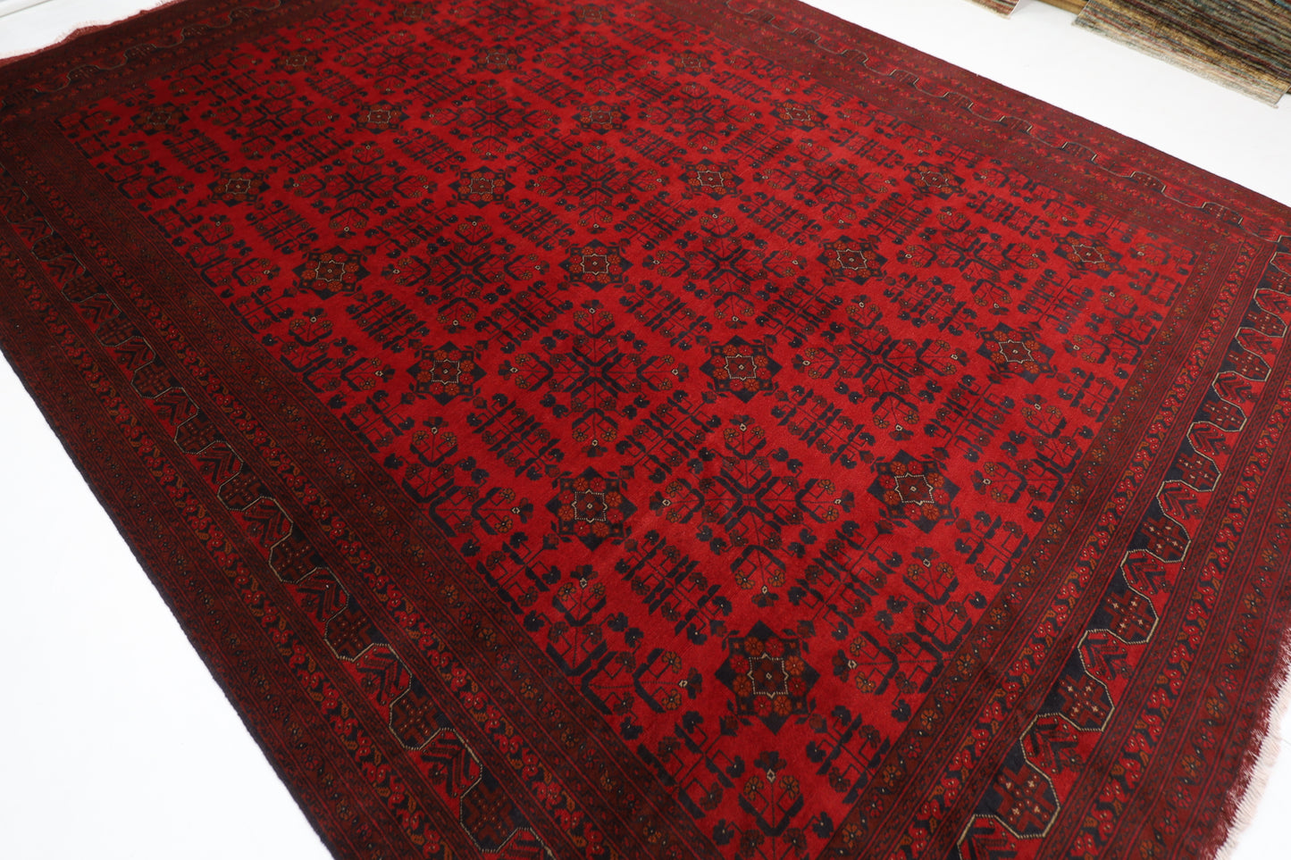 297 x 406 cm | Oriental Geometric Red Area Rug Afghan Hand Knotted Wool carpet