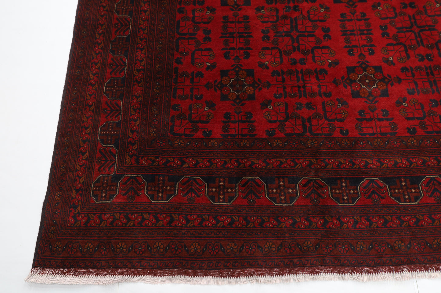 297 x 406 cm | Oriental Geometric Red Area Rug Afghan Hand Knotted Wool carpet