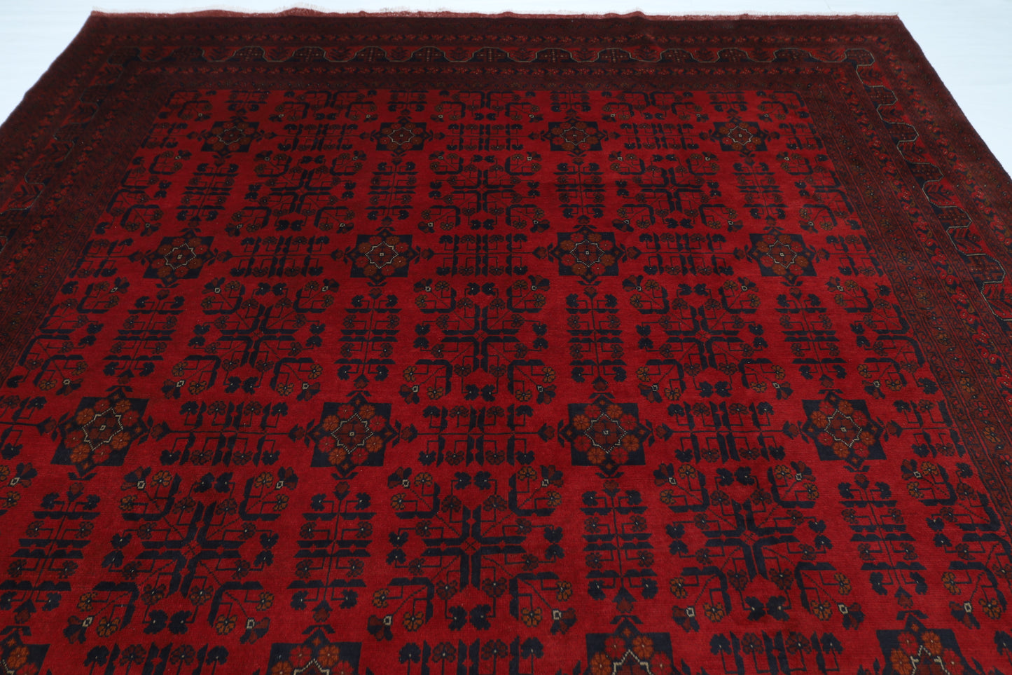 297 x 406 cm | Oriental Geometric Red Area Rug Afghan Hand Knotted Wool carpet