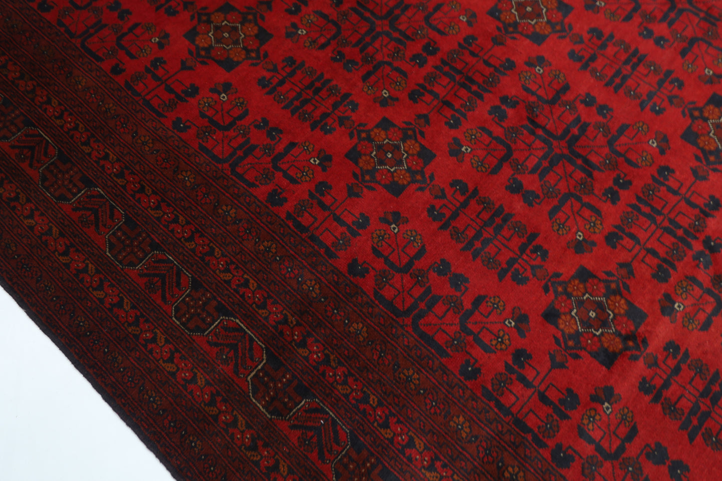 297 x 406 cm | Oriental Geometric Red Area Rug Afghan Hand Knotted Wool carpet
