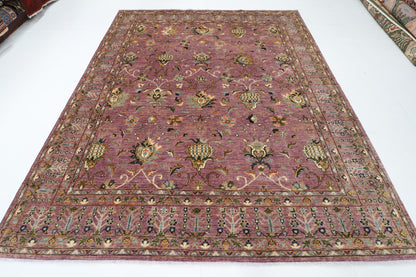 250 x 302 cm | Purple Floral Area Rug Afghan Hand Knotted Veg Dye Wool carpet