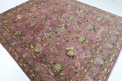 250 x 302 cm | Purple Floral Area Rug Afghan Hand Knotted Veg Dye Wool carpet