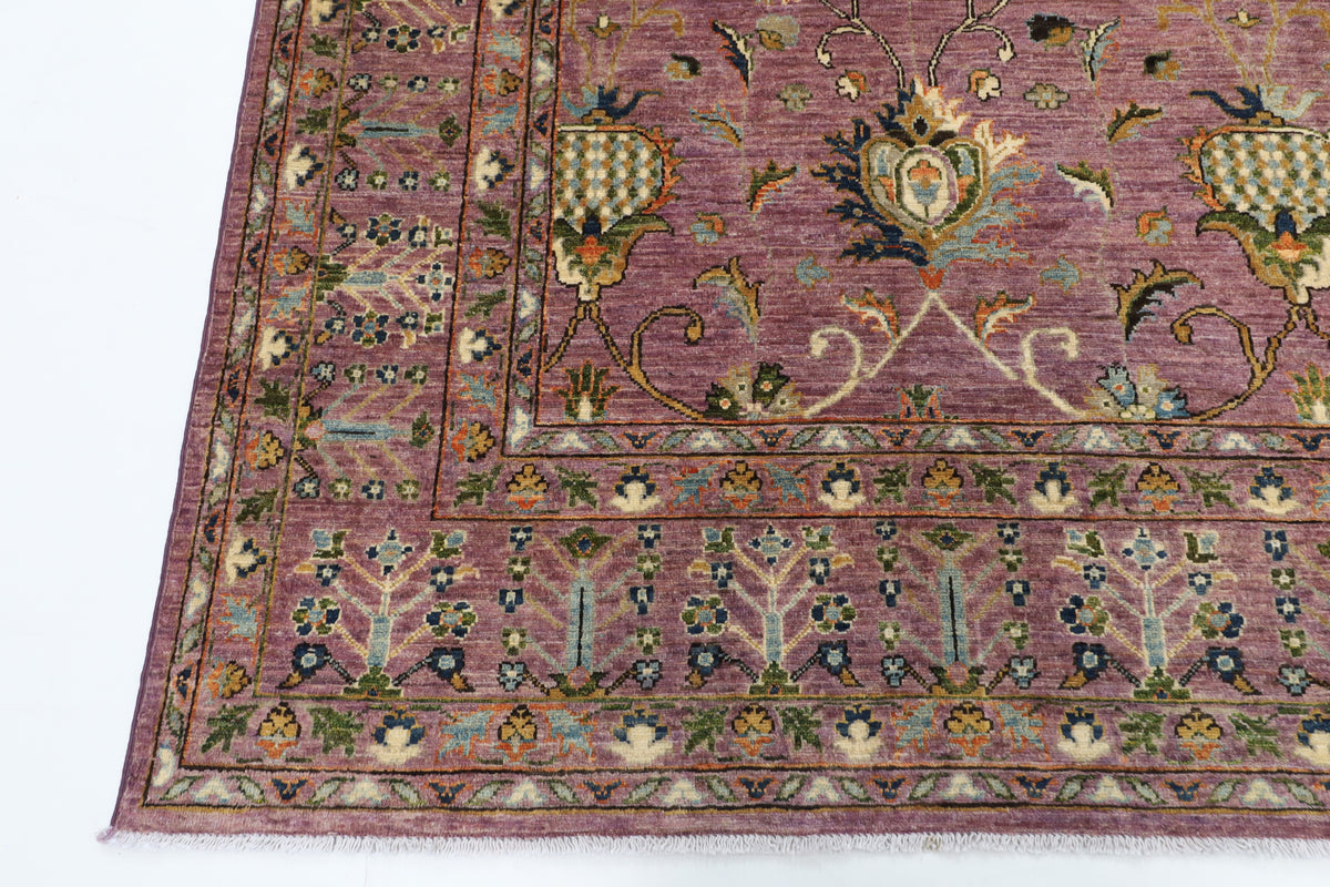 250 x 302 cm | Purple Floral Area Rug Afghan Hand Knotted Veg Dye Wool carpet