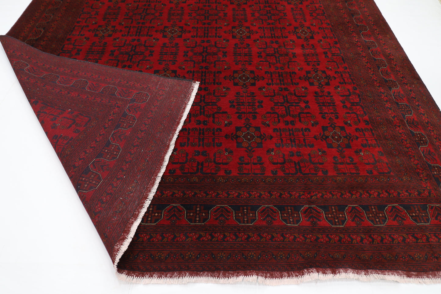 297 x 406 cm | Oriental Geometric Red Area Rug Afghan Hand Knotted Wool carpet