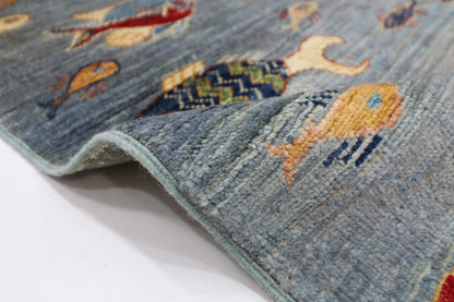 80 x 125 cm | Fish Party Afghan Tribal Hand Knotted Natural Veg Dye Wool Carpet