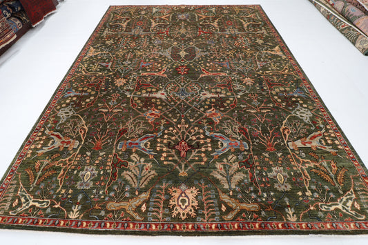 272 x 360 cm | Green Area Rug Afghan Hand Knotted Veg Dye Wool carpet
