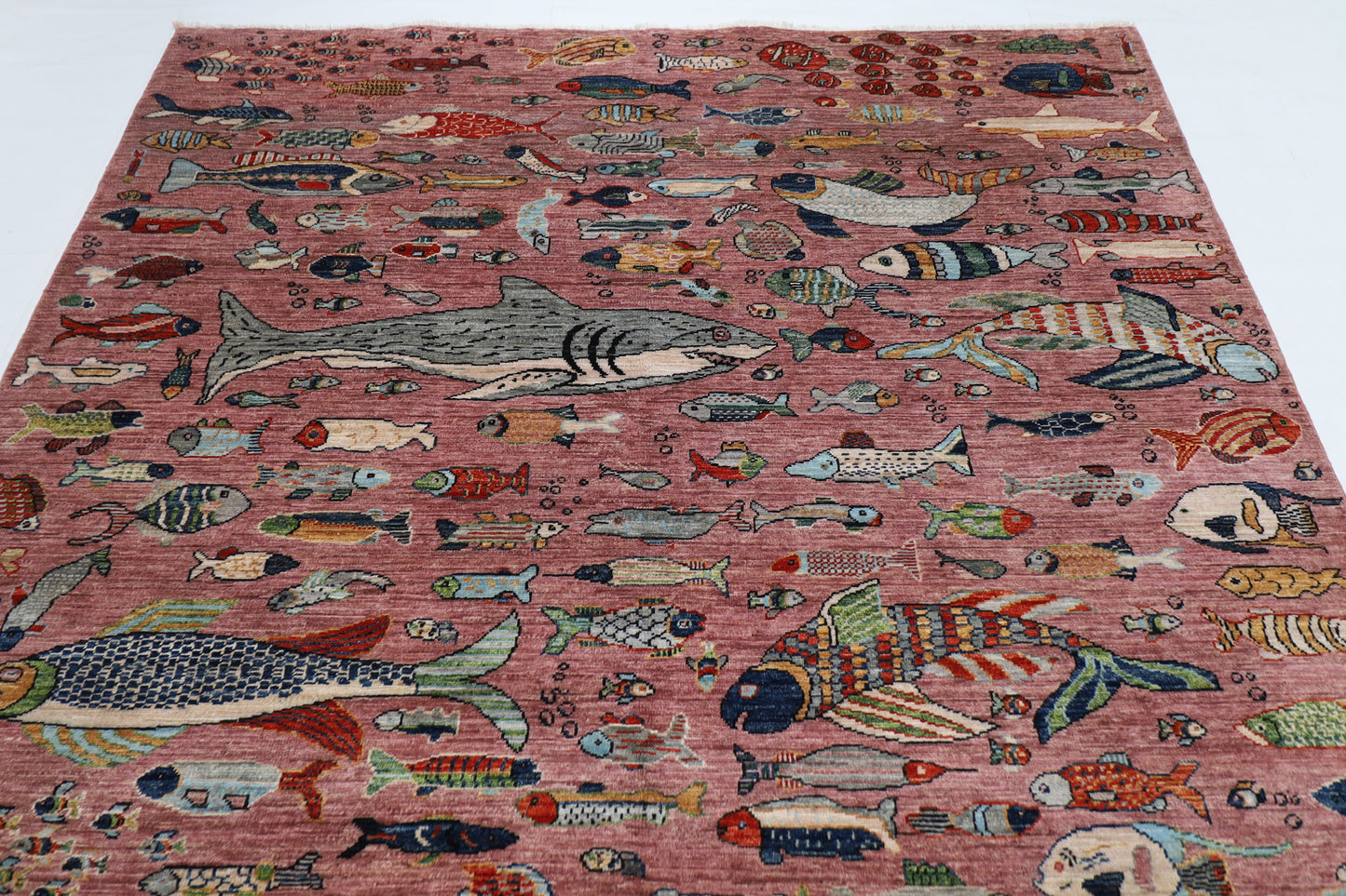 197 x 299 cm | Fish Pink Area Rug Afghan Hand Knotted veg Dye Wool carpet