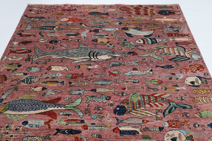 197 x 299 cm | Fish Pink Area Rug Afghan Hand Knotted veg Dye Wool carpet