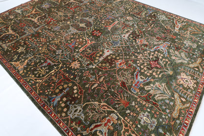 272 x 360 cm | Green Area Rug Afghan Hand Knotted Veg Dye Wool carpet