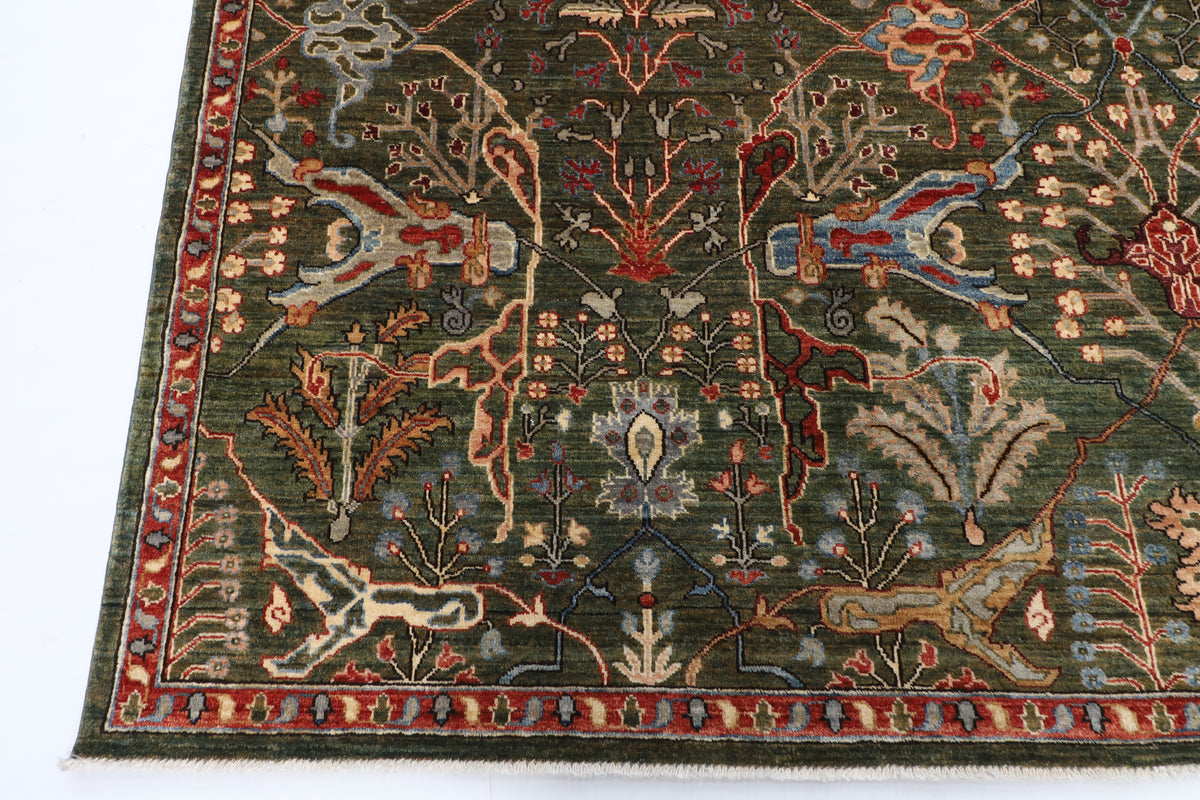 272 x 360 cm | Green Area Rug Afghan Hand Knotted Veg Dye Wool carpet