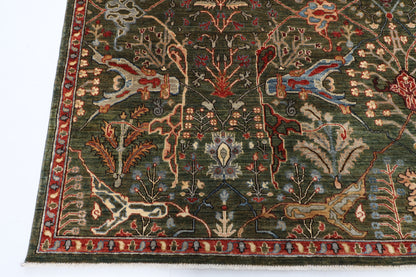 272 x 360 cm | Green Area Rug Afghan Hand Knotted Veg Dye Wool carpet