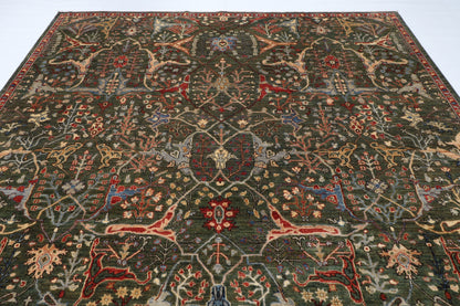 272 x 360 cm | Green Area Rug Afghan Hand Knotted Veg Dye Wool carpet
