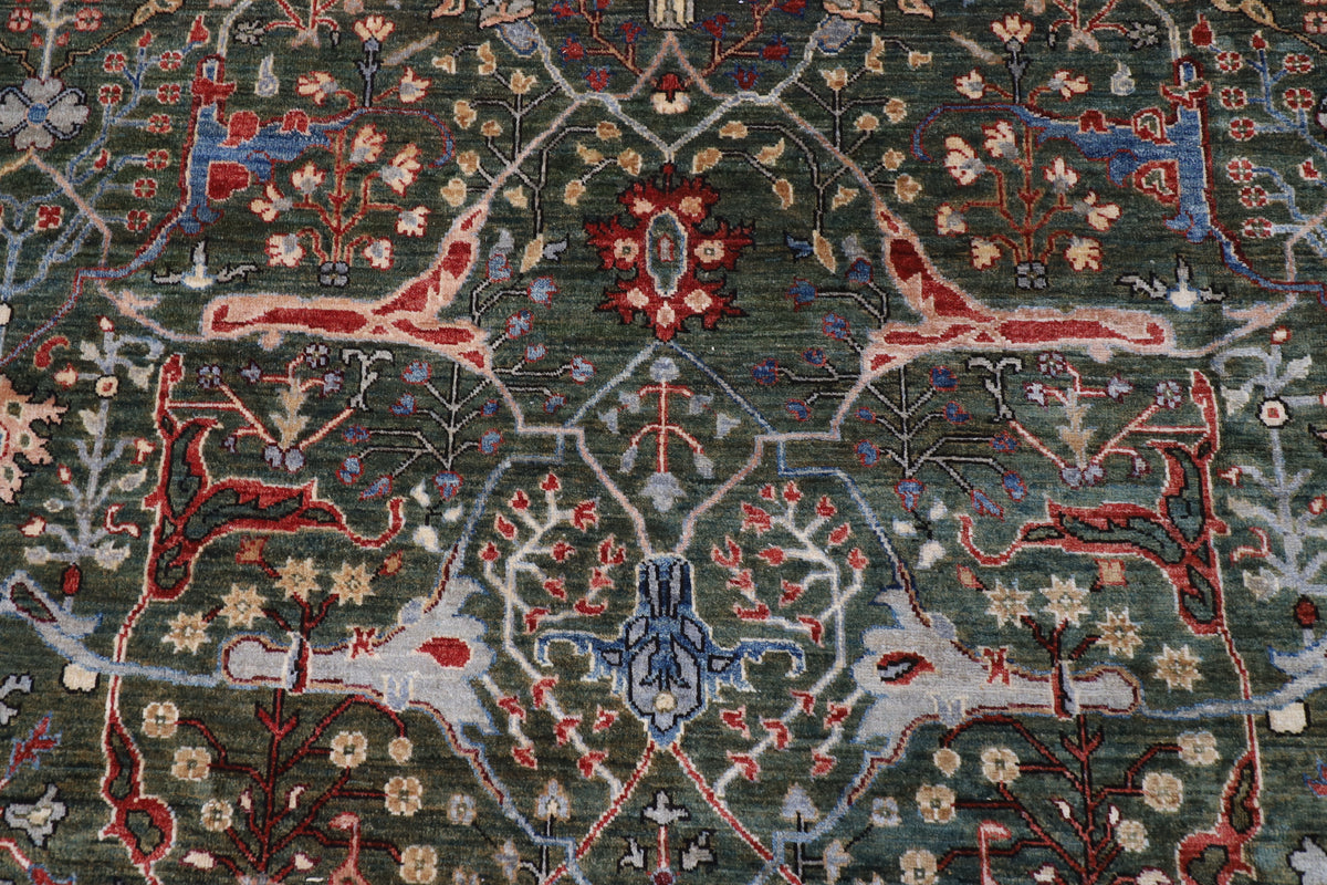 272 x 360 cm | Green Area Rug Afghan Hand Knotted Veg Dye Wool carpet